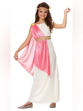 NEW Girls' Pink and White Roman Empress Costume Dress - Girls Large (12/14)